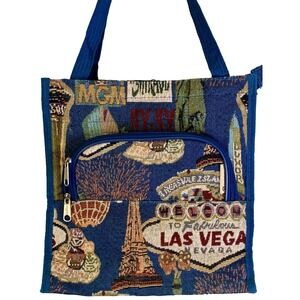 Las Vegas Tapestry Bag Tote Bovano USA Canvas Outside Pocket Zip Closure